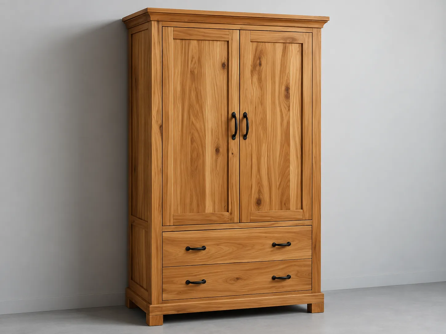 Kallingal Heritage Multi-Shutter Armoire 12 - Teak Wood Armoire Kallingal South Indian teak armoire featuring multiple shutter doors and deep pull-out drawers