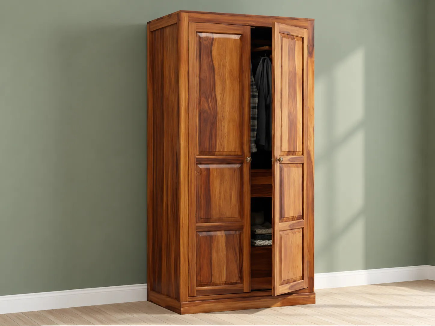 Kallingal Executive Multi-Door Almirah 8 - Modular Teak Wardrobe Unit Kallingal modular multi-door teak wardrobe system with upper lofts for long-term storage