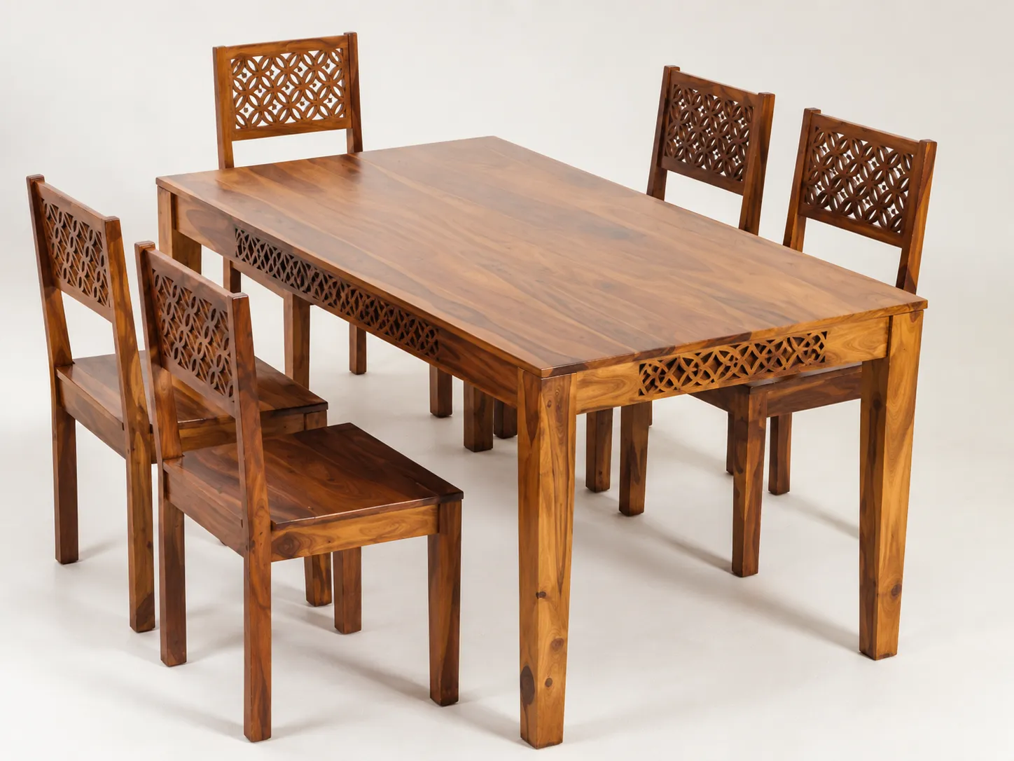 Kallingal Contemporary Glass Dining Table 11 - Modern Glass Teak Table Kallingal modern rectangular dining table with beveled glass top and slatted wooden shelf