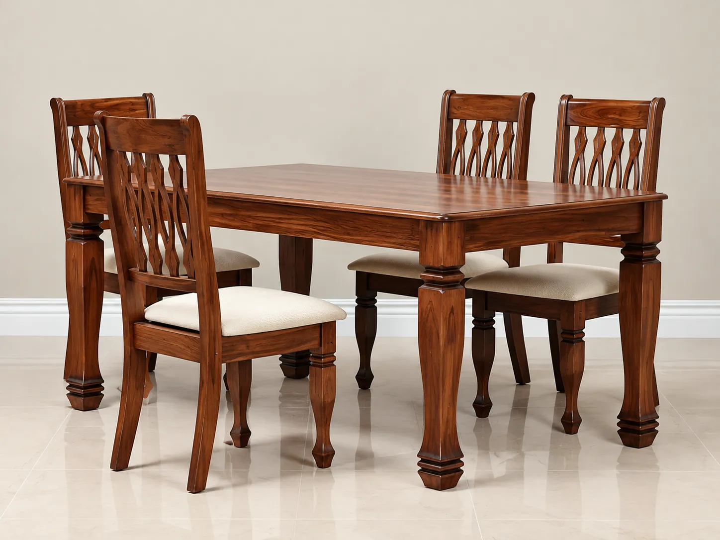 Kallingal Studio 4-Seater Dining Table 14 - Space-Saving Dining Set Kallingal studio apartment 4-seater wooden dining table with space-saving tuck-under chairs