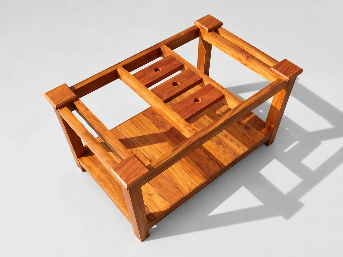 Kallingal Dual-Shelf Compact Teapoy 15 - Slatted Shelf Coffee Table Kallingal compact living room teapoy with slatted bottom rack for extra magazine storage